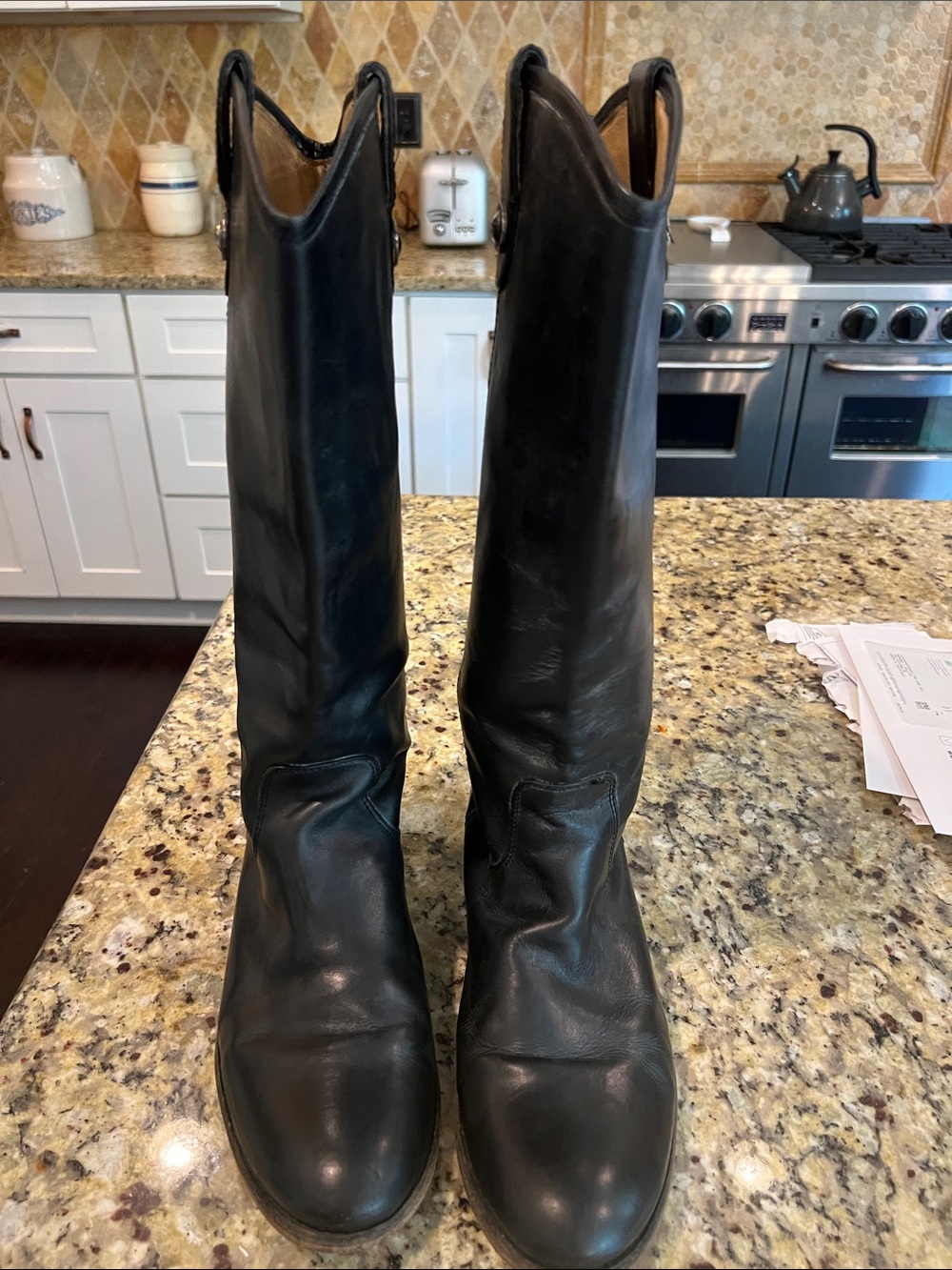 Frye Black Exterior with Tan Interior Leather Boots